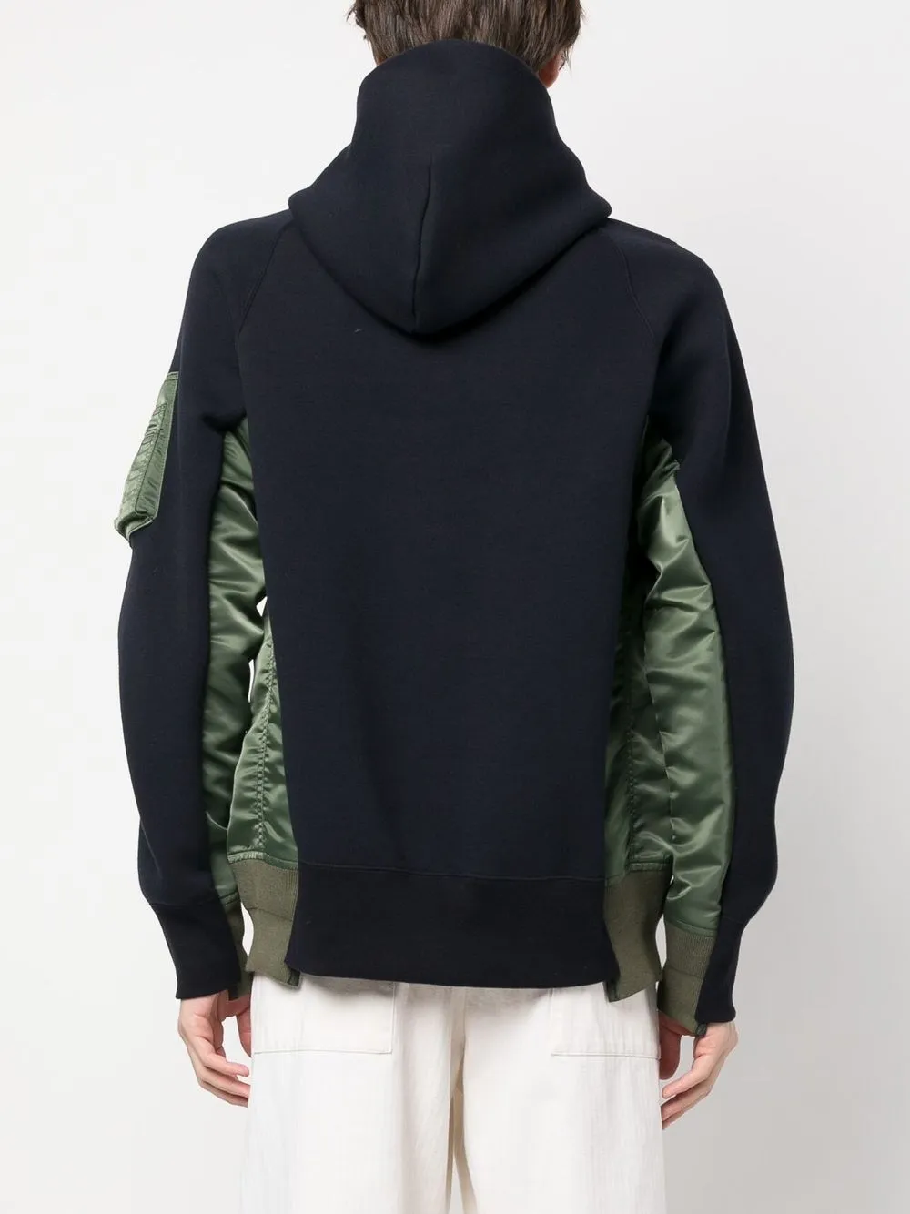 Shop Sacai Patchwork Drawstring Hoodie In Blue