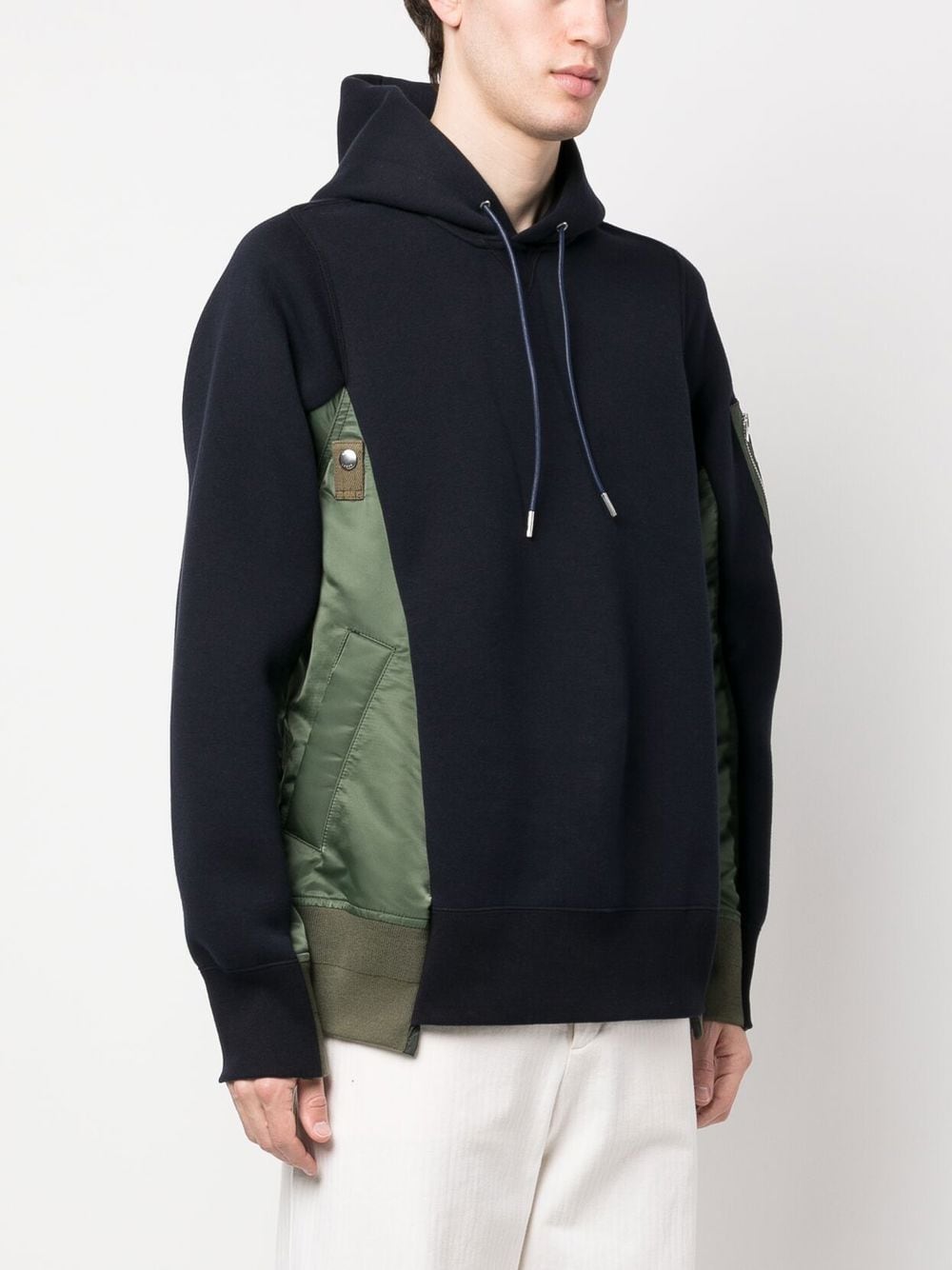 Shop Sacai Patchwork Drawstring Hoodie In Blue