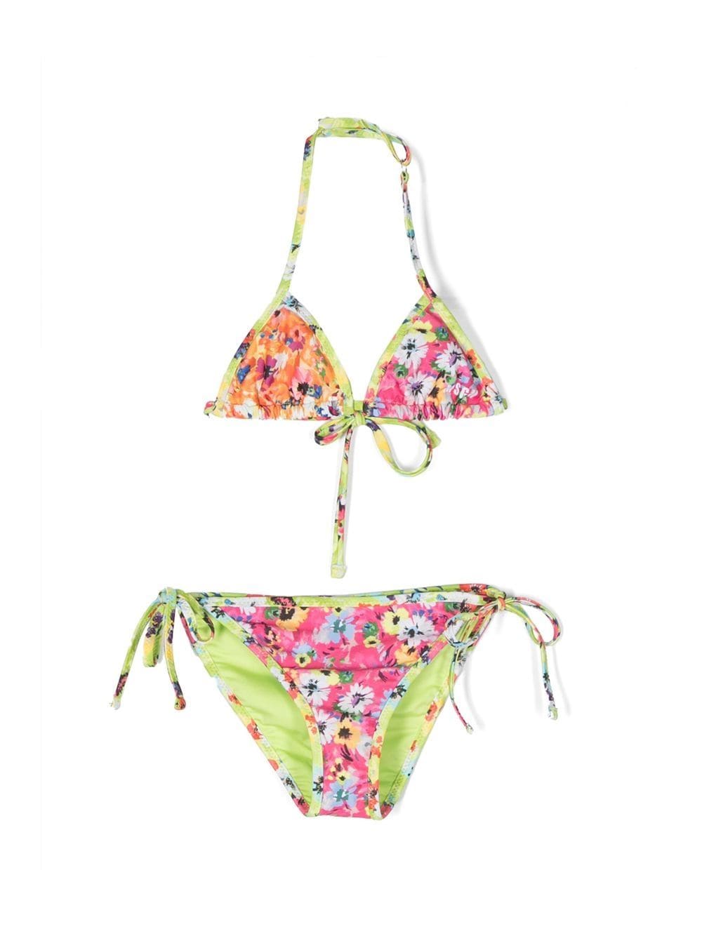 msgm kids bikini fleuri à dos-nu - vert