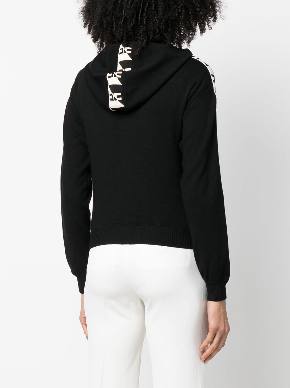 Elisabetta Franchi Intarsia-knit Logo Zip-up Hoodie In Black | ModeSens