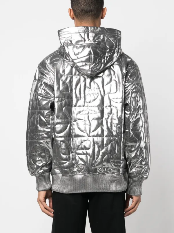 Moose Knuckles logo-plaque metallic-finish Hoodie | Silver