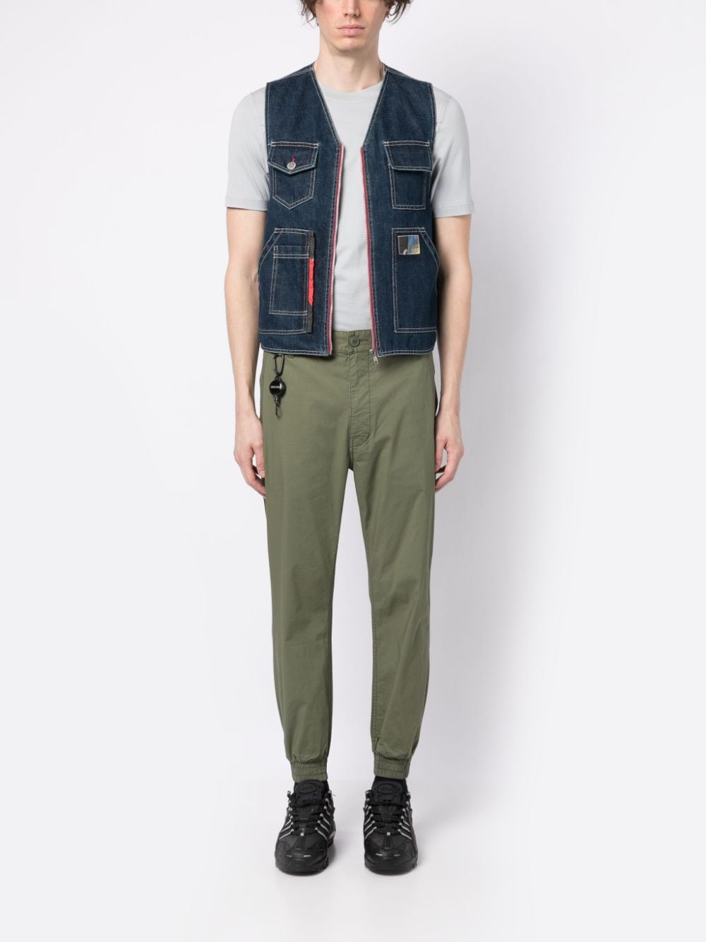 Shop Izzue Stretch-cotton Tapered Trousers In Green