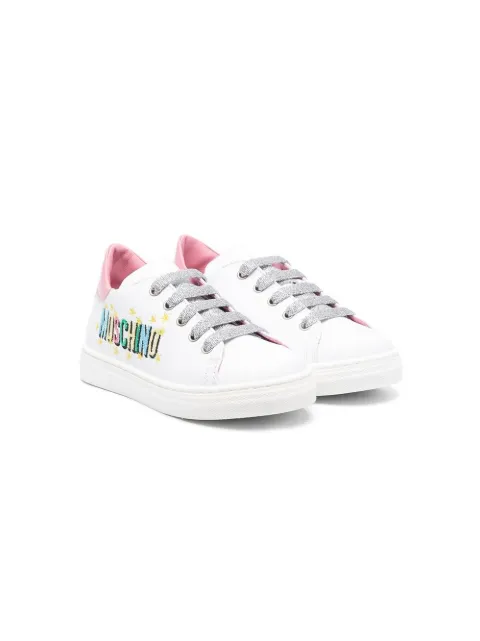 Moschino Kids logo-embroidered glitter-lace sneakers