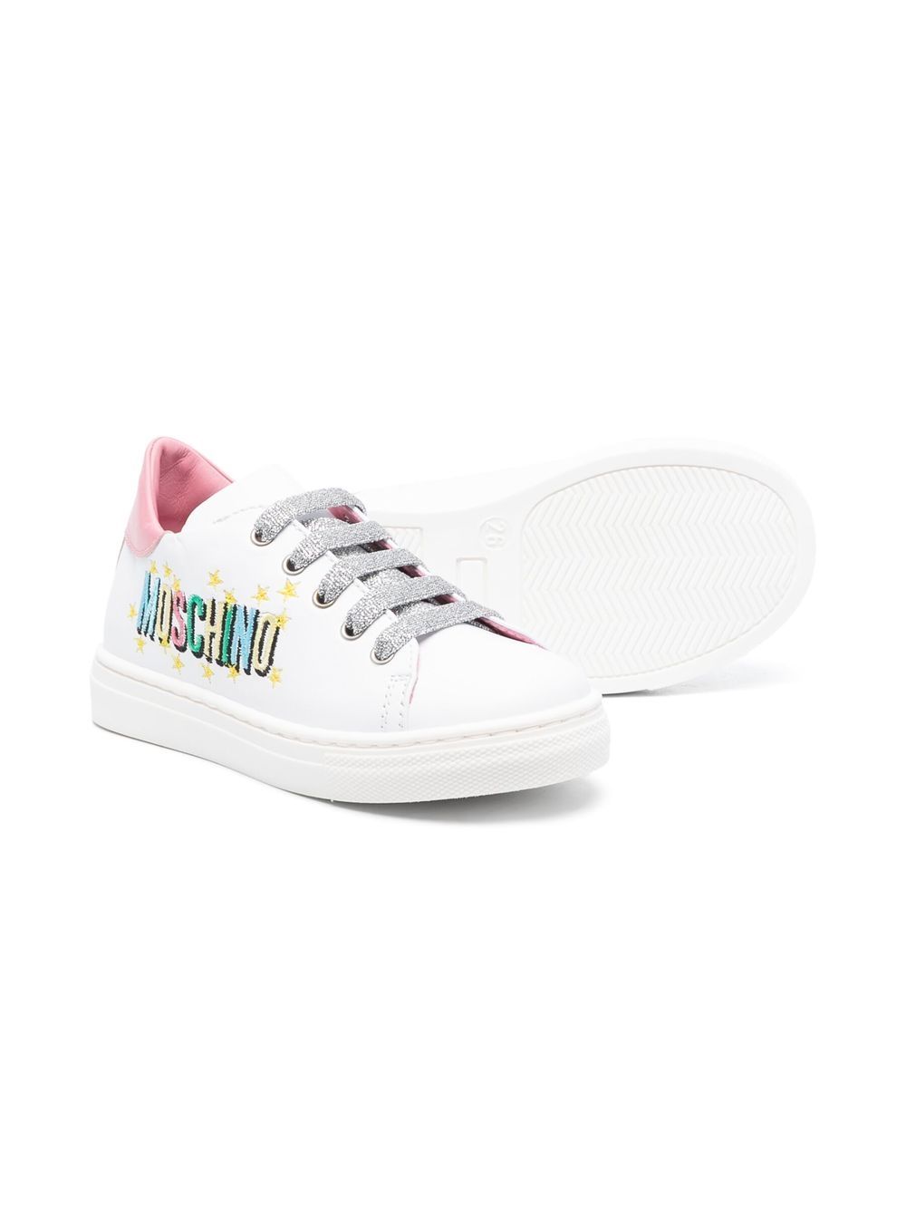 Moschino Kids Sneakers met geborduurd logo - Wit