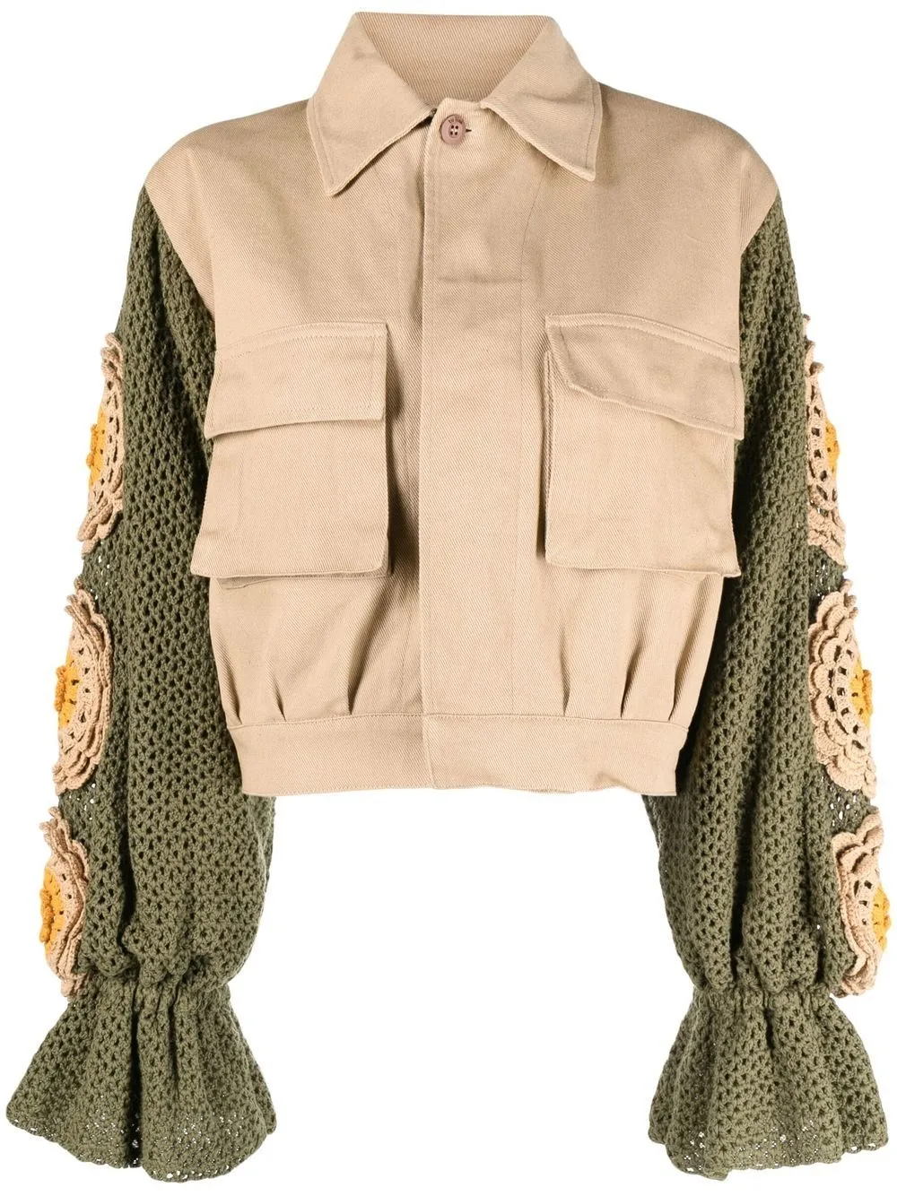 Tu Lizé Knit-sleeve Cropped Jacket In Neutrals