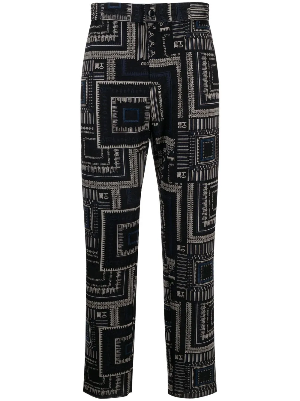 Etro Pouch-print Straight-leg Trousers In Blau