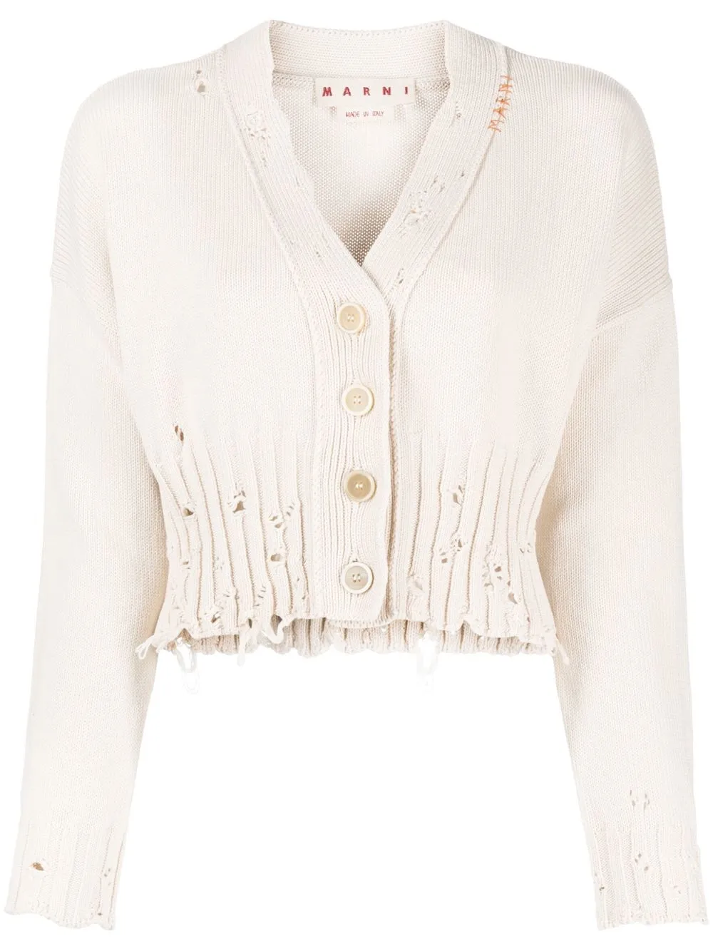 

Marni ripped detailing V-neck cardigan - Neutrals