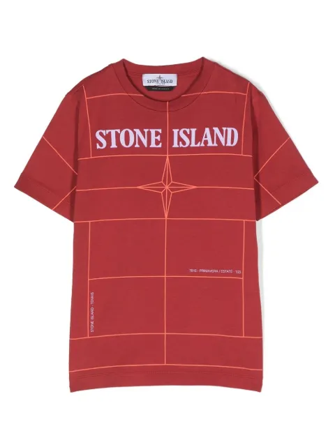 Stone Island Junior logo-print checked T-shirt