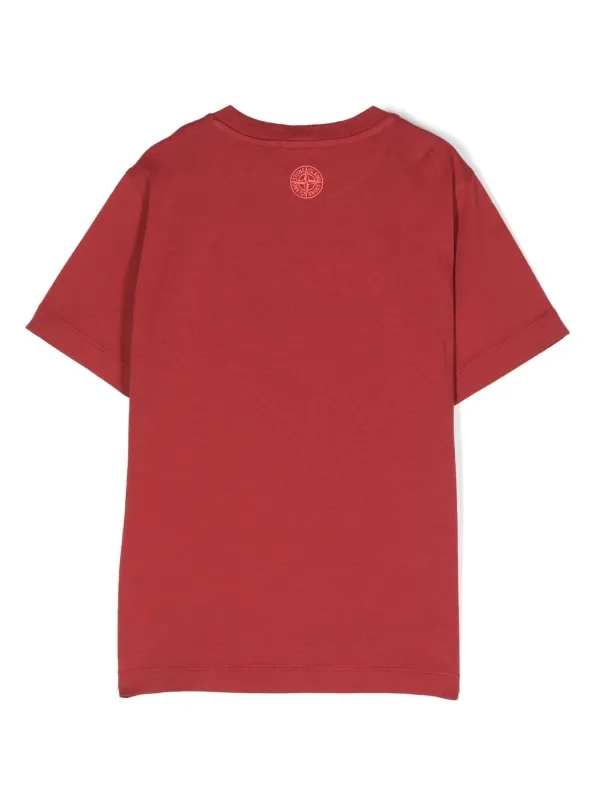 Stone Island Junior logo-print Checked T-shirt Red FARFETCH GH