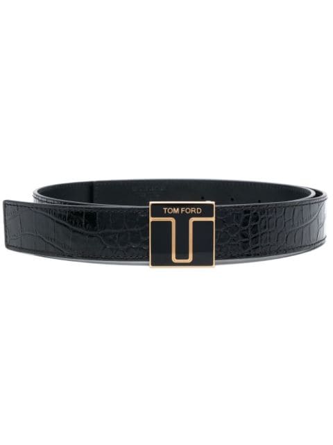 TOM FORD crocodile-embossed logo-plaque belt