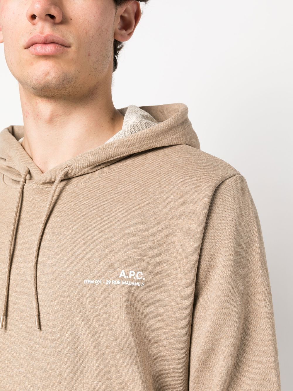 Shop Apc Logo-print Drawstring Hoodie In Neutrals