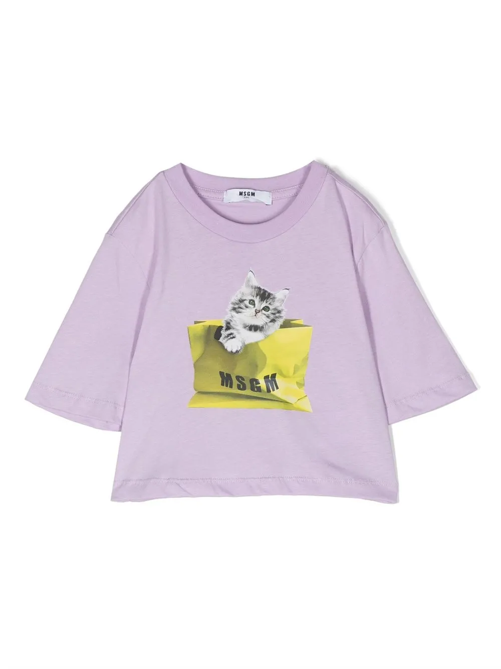 

MSGM Kids cat-print cropped T-shirt - Purple
