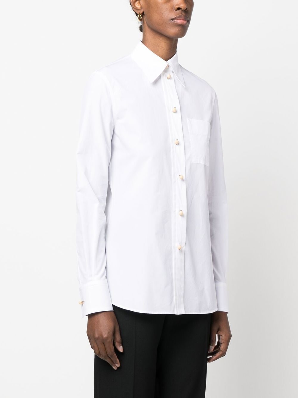 Shop Lanvin Point-collar Cotton Shirt In White