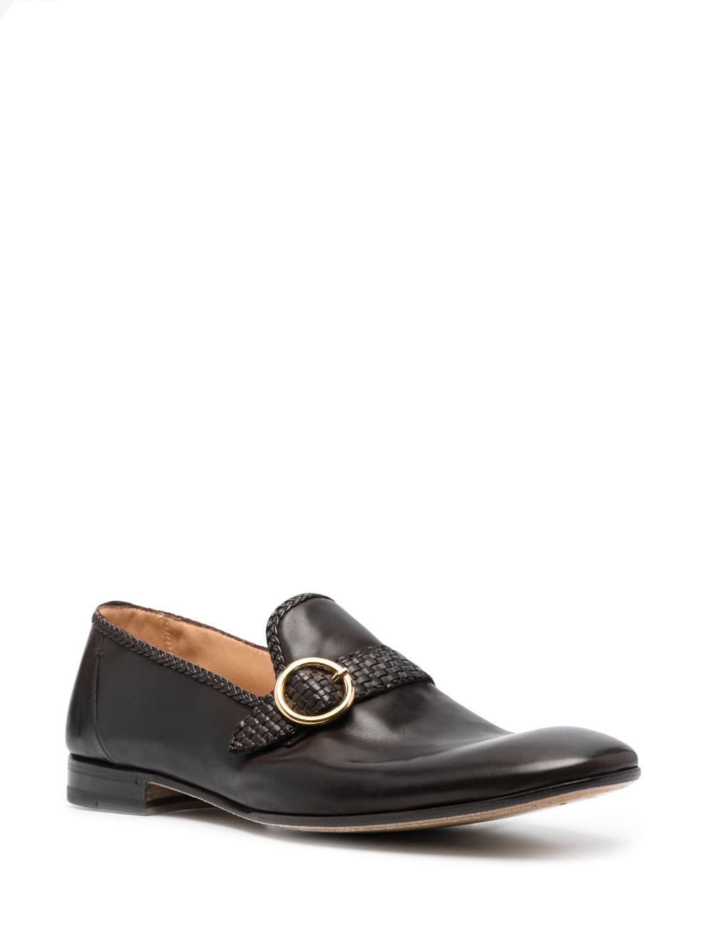 Shop Lidfort Buckle-embellished Leather Loafers In Brown