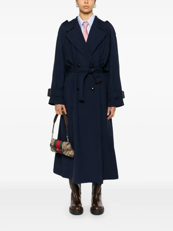 Gucci Wool Trench Coat Blue FARFETCH CA