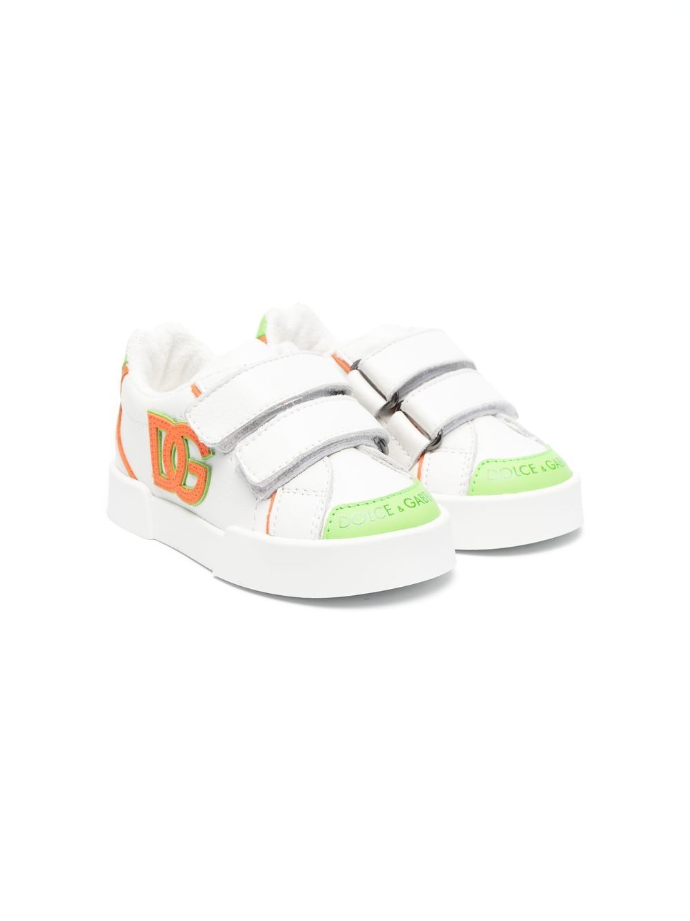 Dolce and Gabbana White/Pink Leather Logo Velcro Straps Sneakers