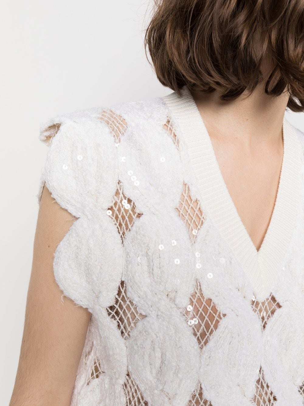 Shop Brunello Cucinelli Sequinned Crochet Sweater Vest In Weiss
