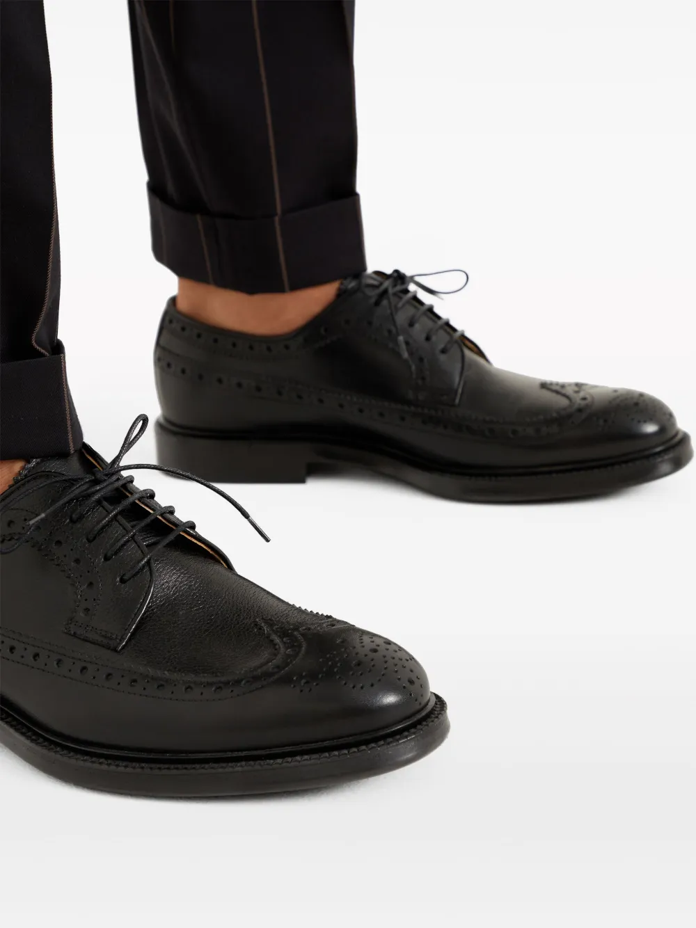 Shop Brunello Cucinelli Polished-finish Lace-up Brogues In Black