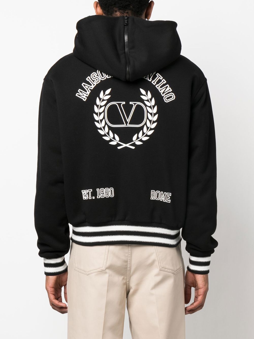 Shop Valentino Buttoned Varsity Hoodie In Black