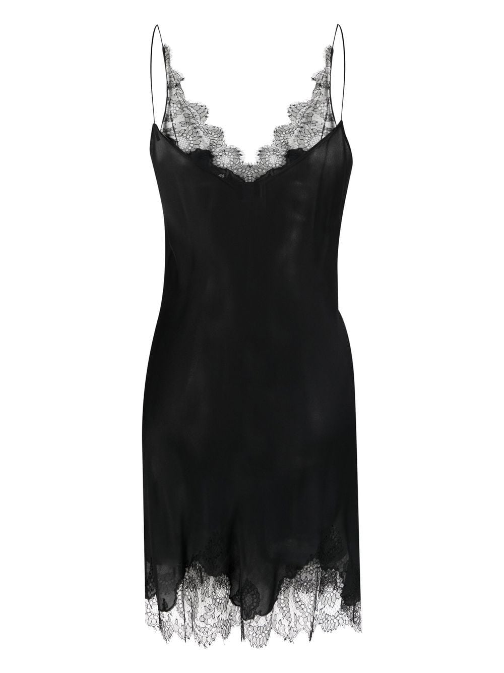 Shop Carine Gilson Lace-trim Silk Camisole Dress In Black