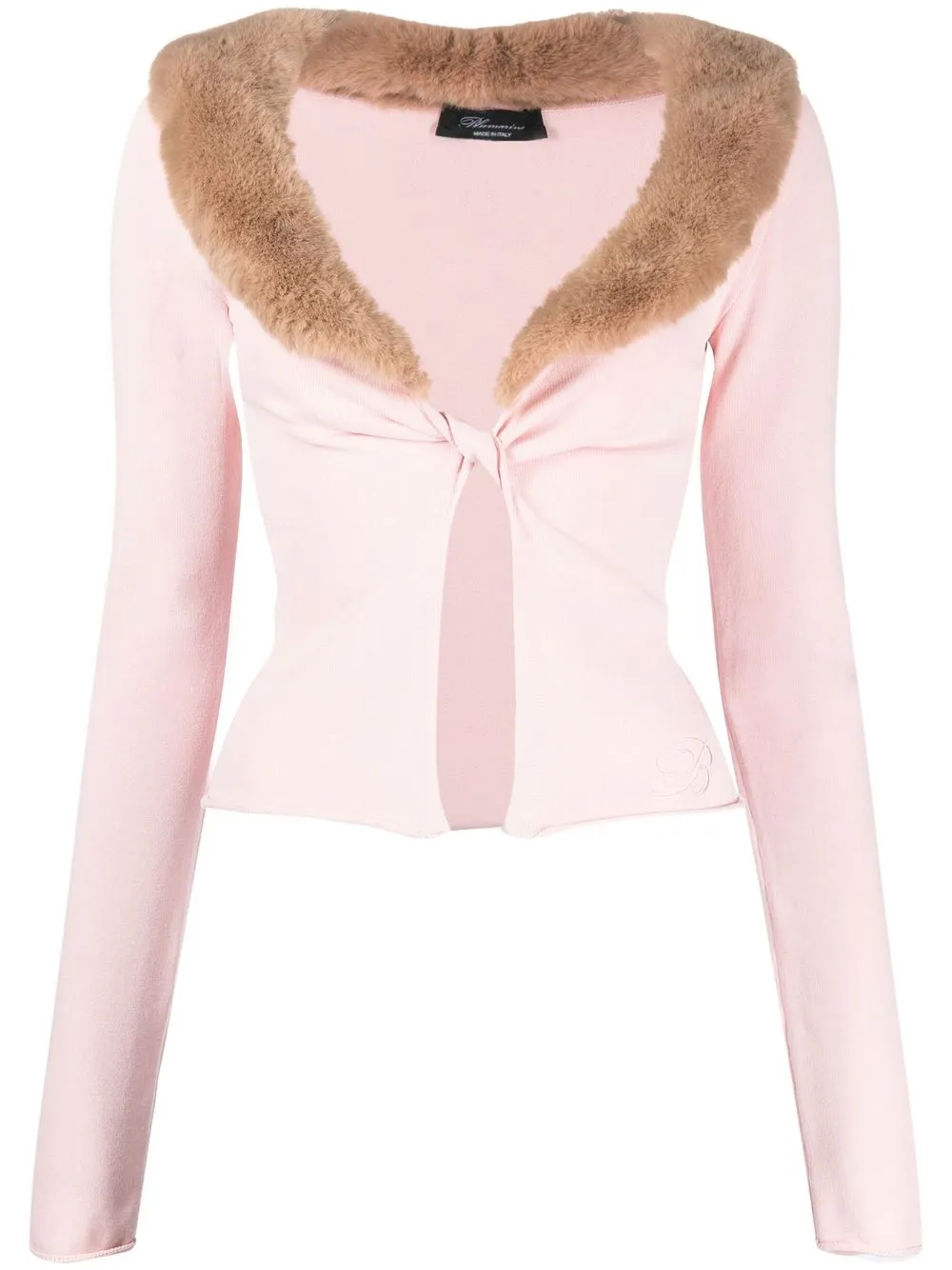 

Blumarine knot-detail faux-fur collar cardigan - Pink