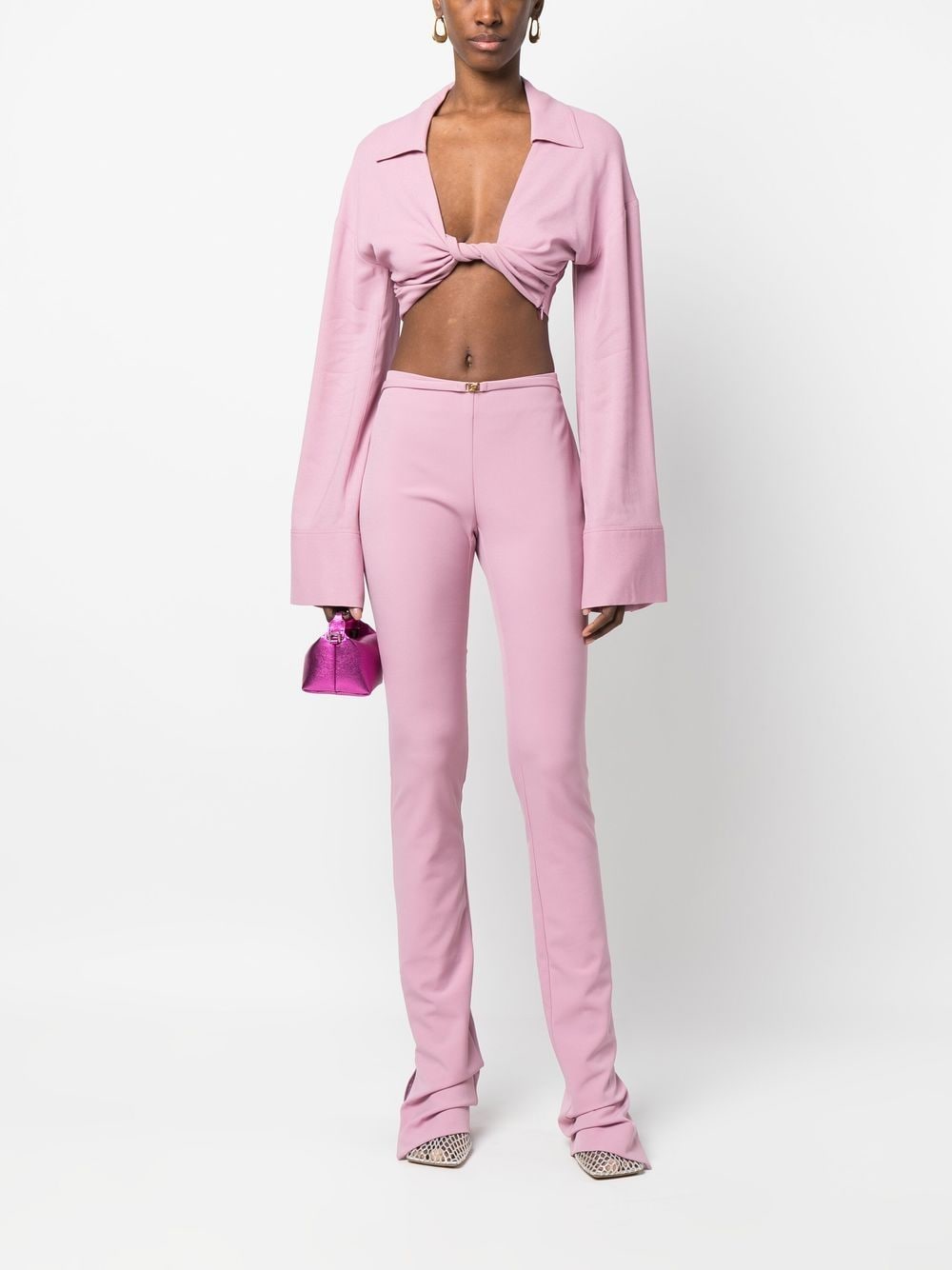 Shop Blumarine Belted Slim-cut Trousers In Pink