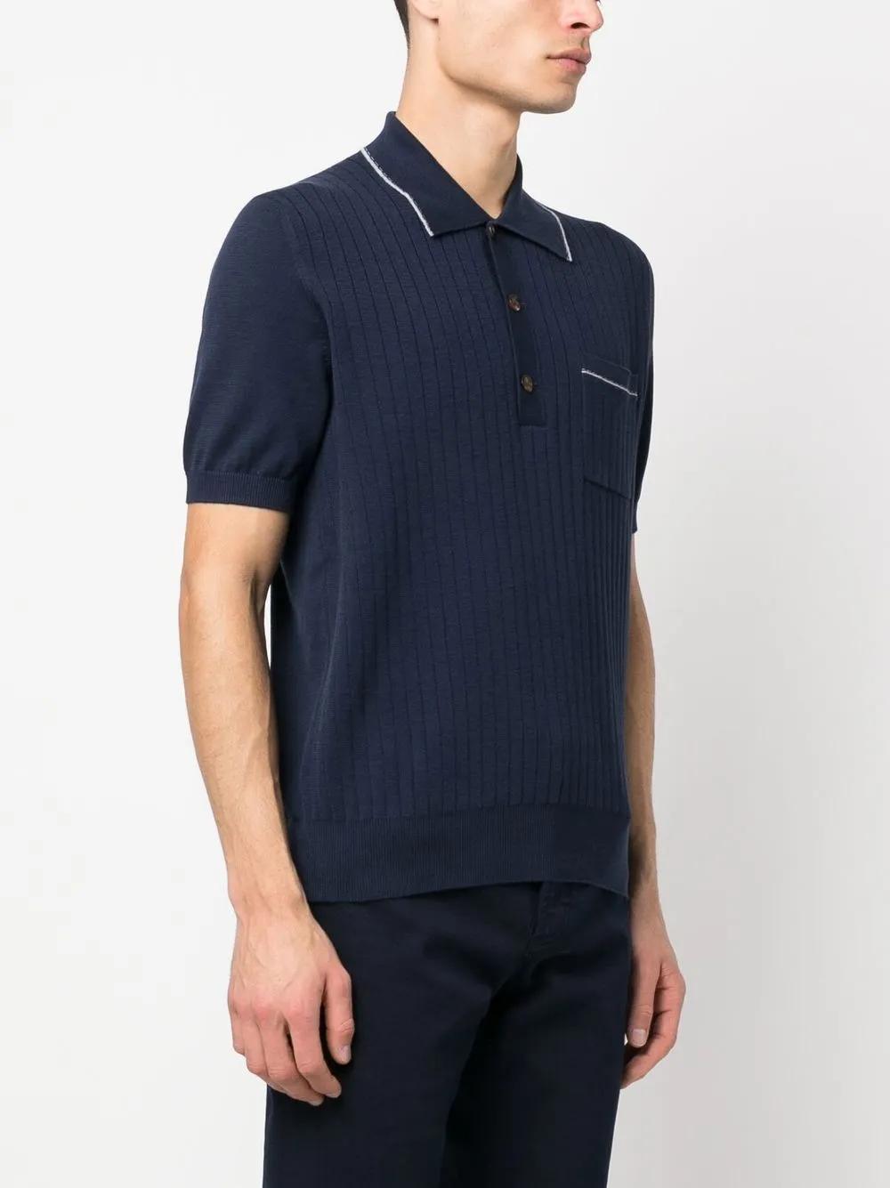 Brunello Cucinelli Ribbed-knit Polo Shirt In Blue