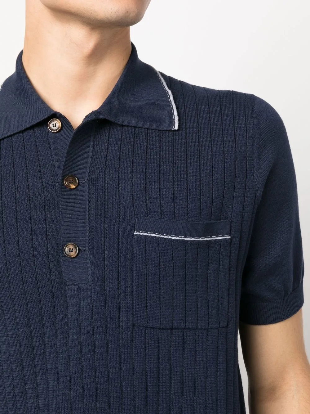 Brunello Cucinelli Ribbed-knit Polo Shirt In Blue