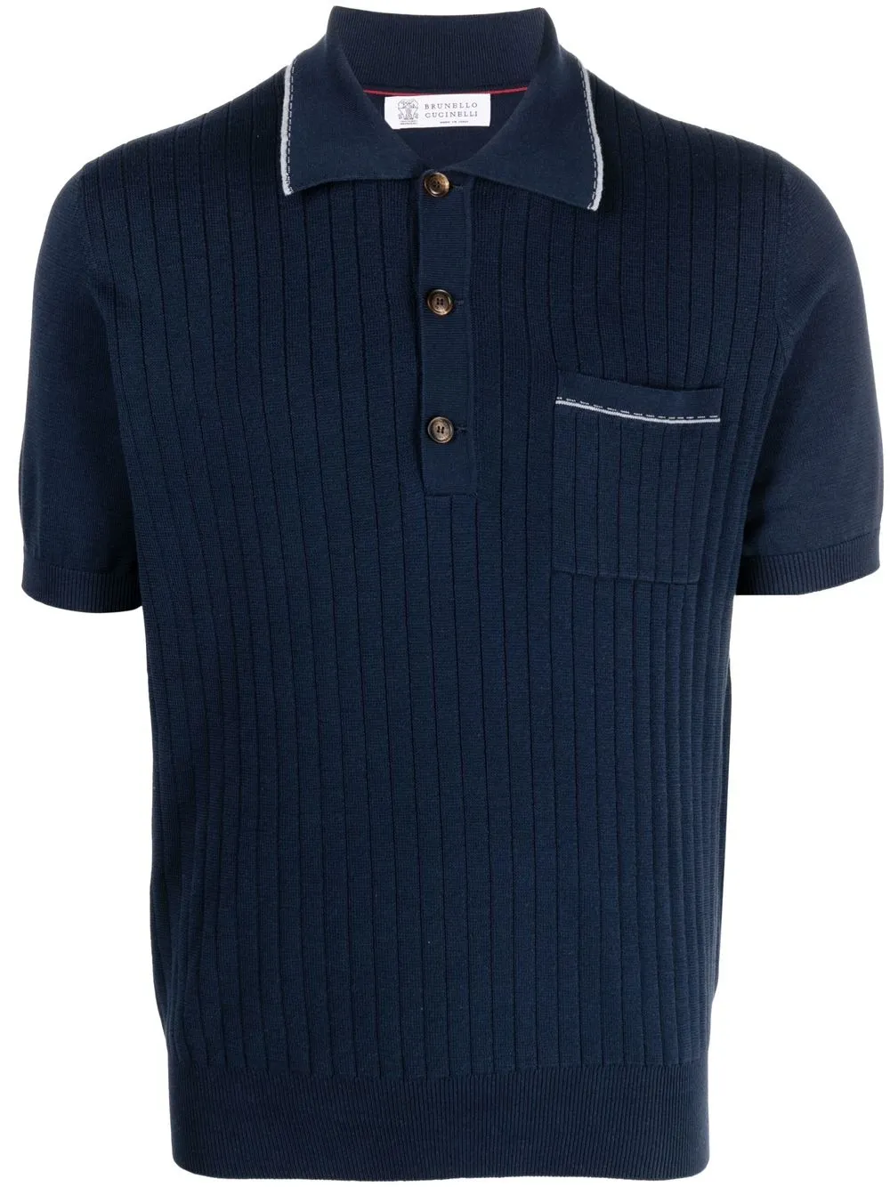 Brunello Cucinelli Ribbed-knit Polo Shirt In Marina+grigio