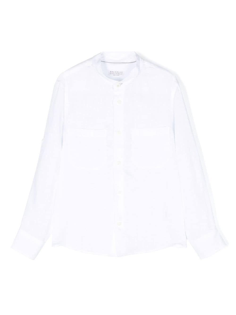 Brunello Cucinelli Band-collar Cotton Shirt In Weiss