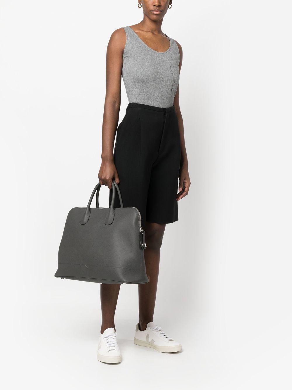 Shop Valextra Leather Tote Bag In Grau
