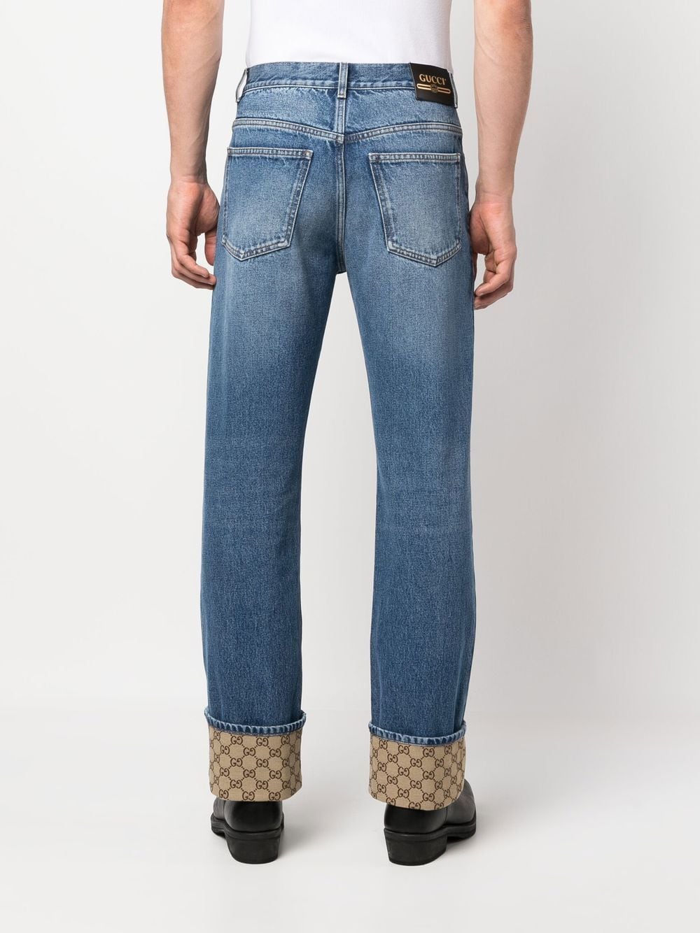 Shop Gucci Gg-trim Straight-leg Jeans In Blue