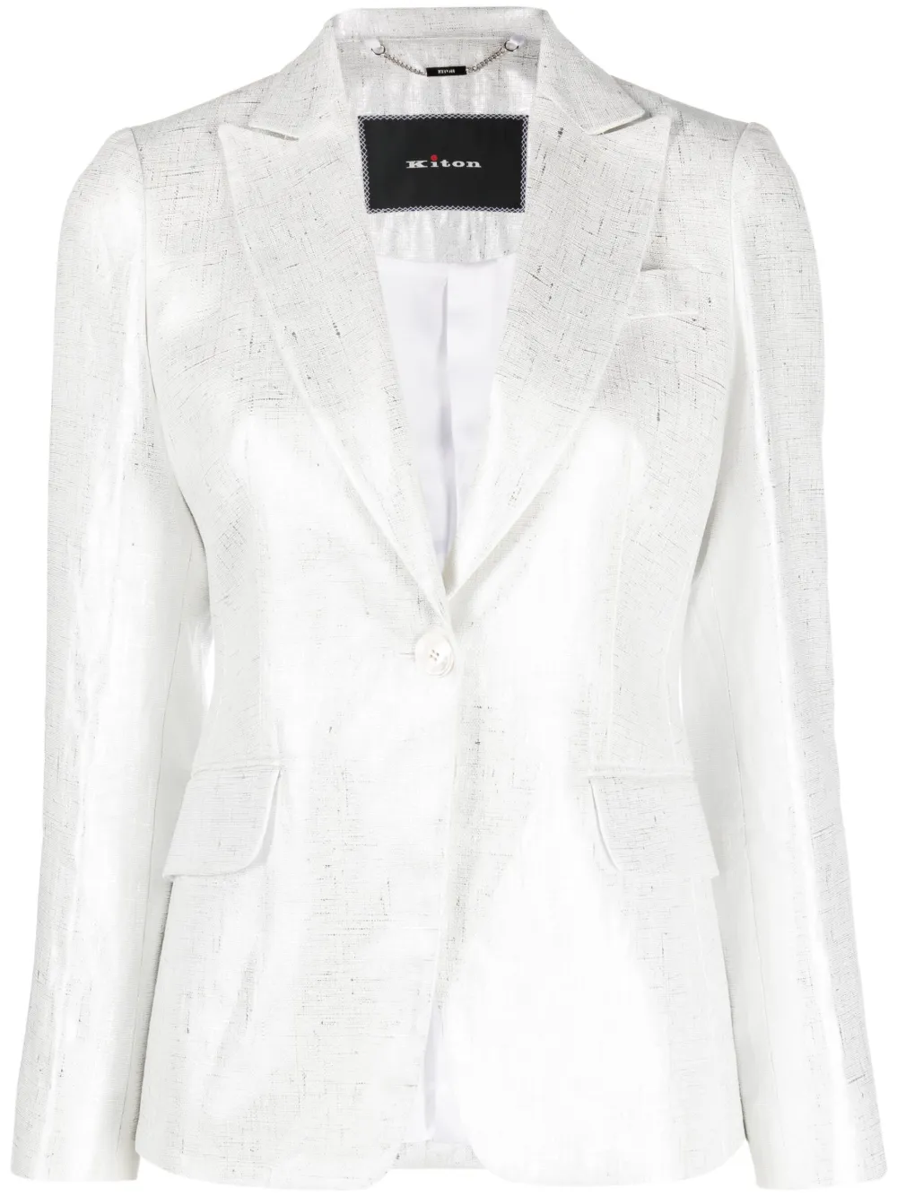 Kiton Laminated Single Breast Blazer Jacket In Silver