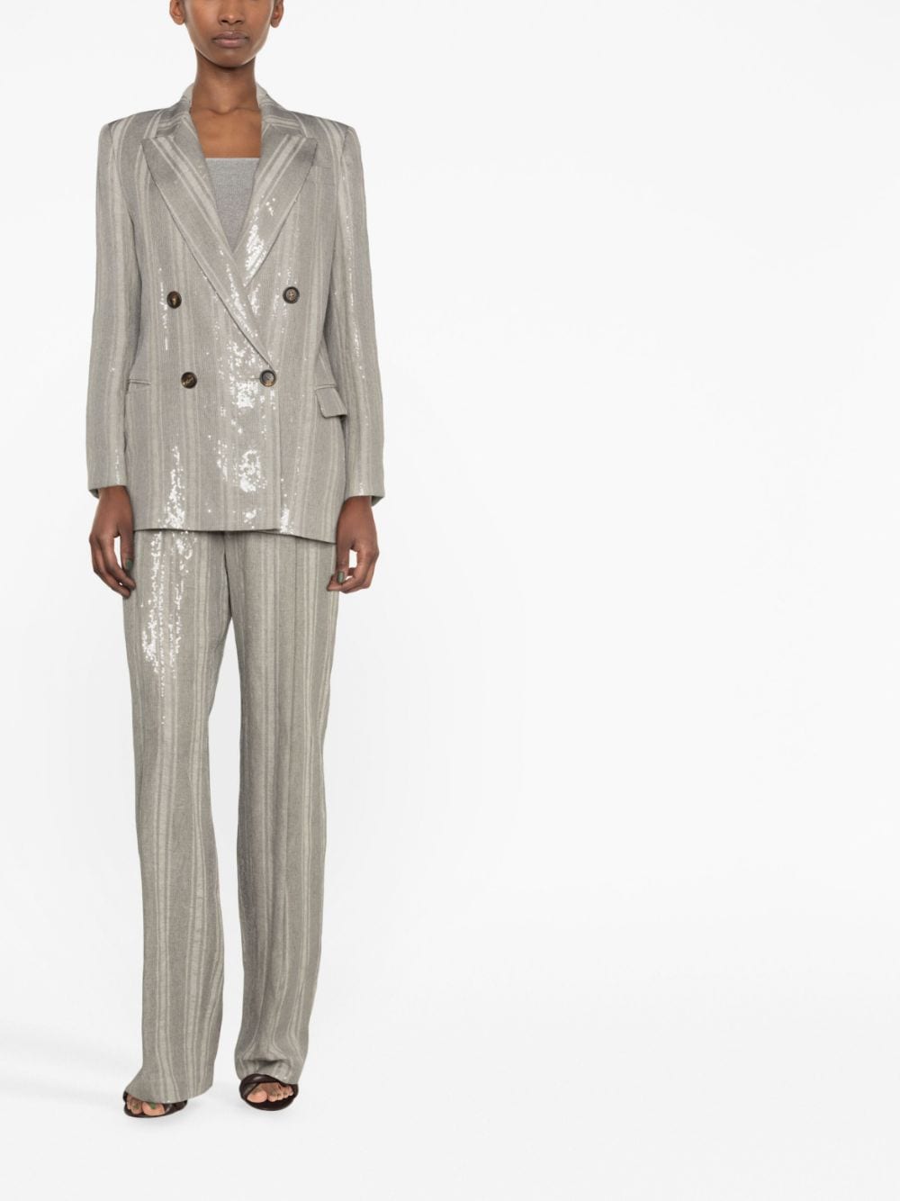 Shop Brunello Cucinelli Sequin-embellished Double-breasted Blazer In Grey