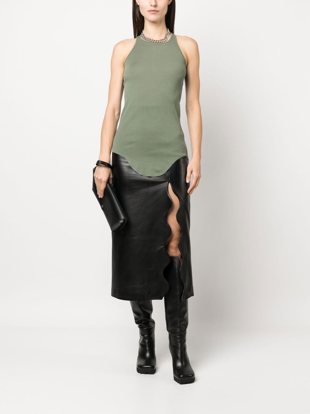 Shop Rick Owens Raw-hem Organic Cotton Tank Top In Green