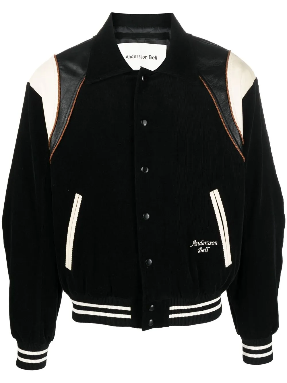 Andersson Bell Varsity Jacket In Corduroy And Leather In Black