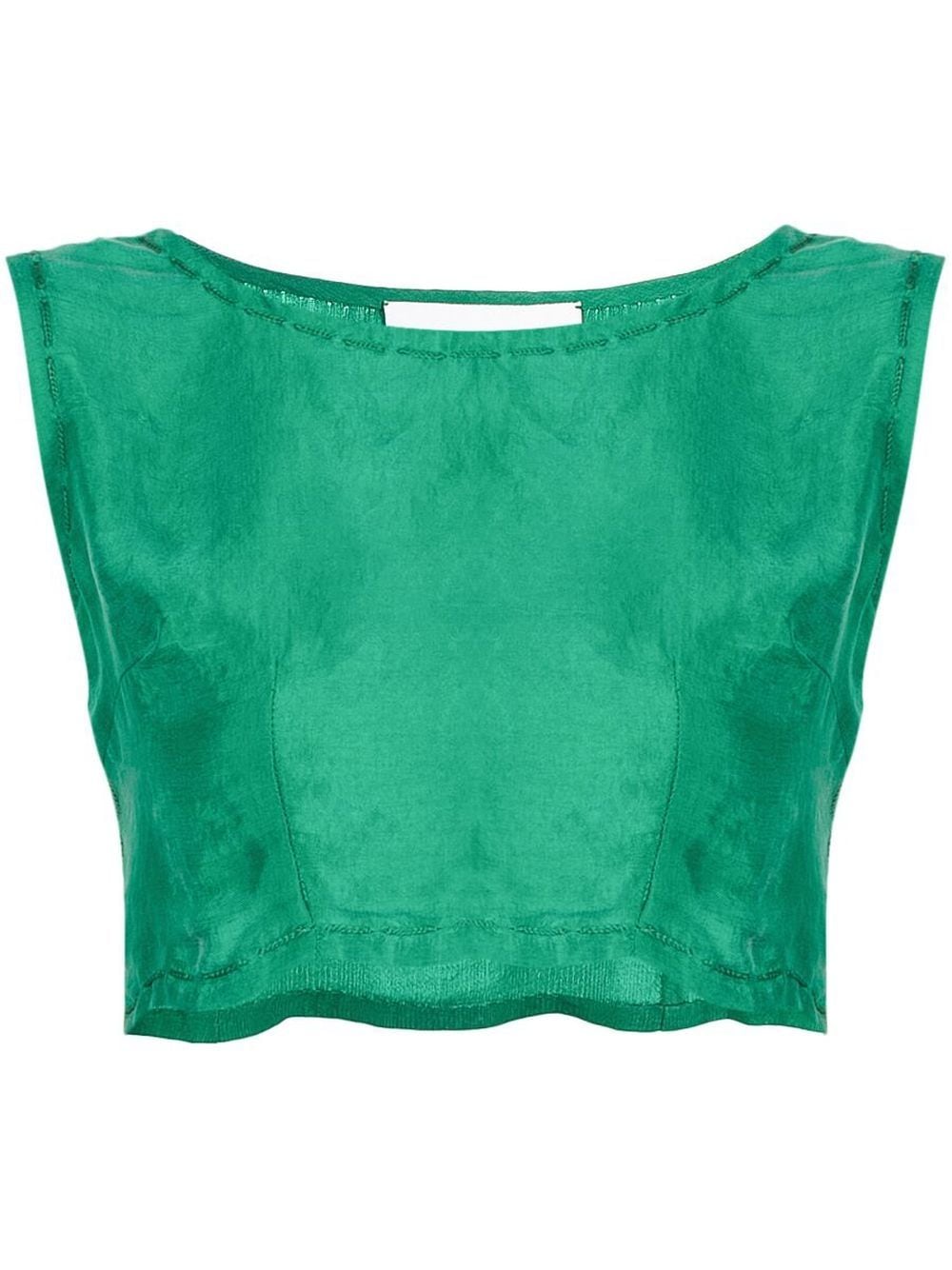 SHATHA ESSA Bayberry bead-trim cropped top - Green