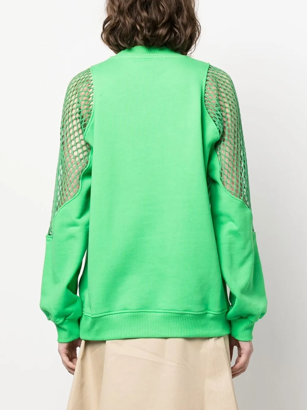 Msgm Mesh-detail Crew Neck Sweatshirt In Green