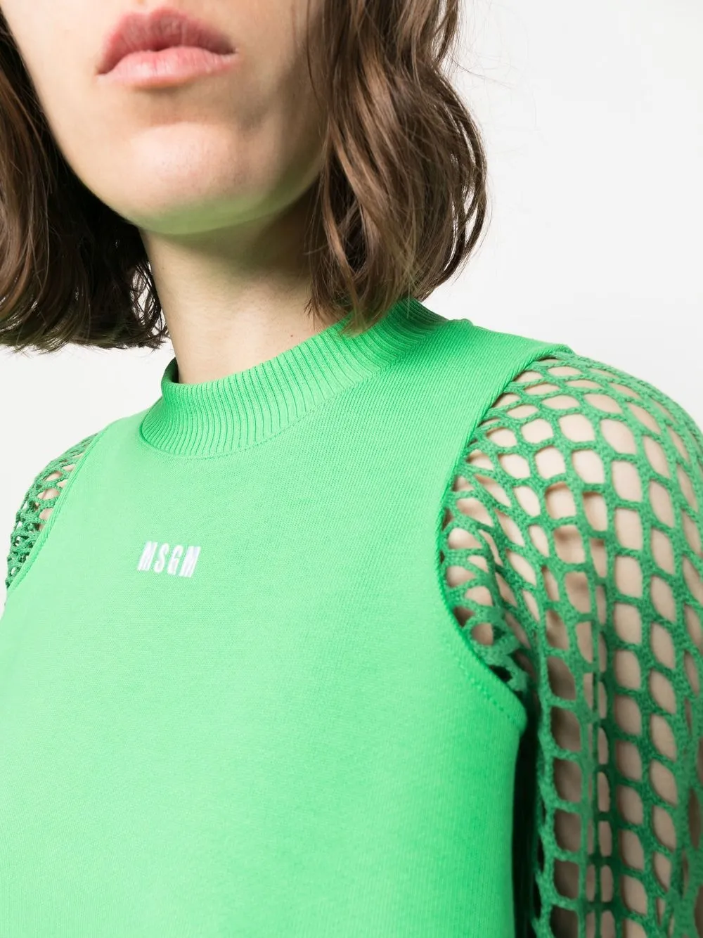 Msgm Mesh-detail Crew Neck Sweatshirt In Green