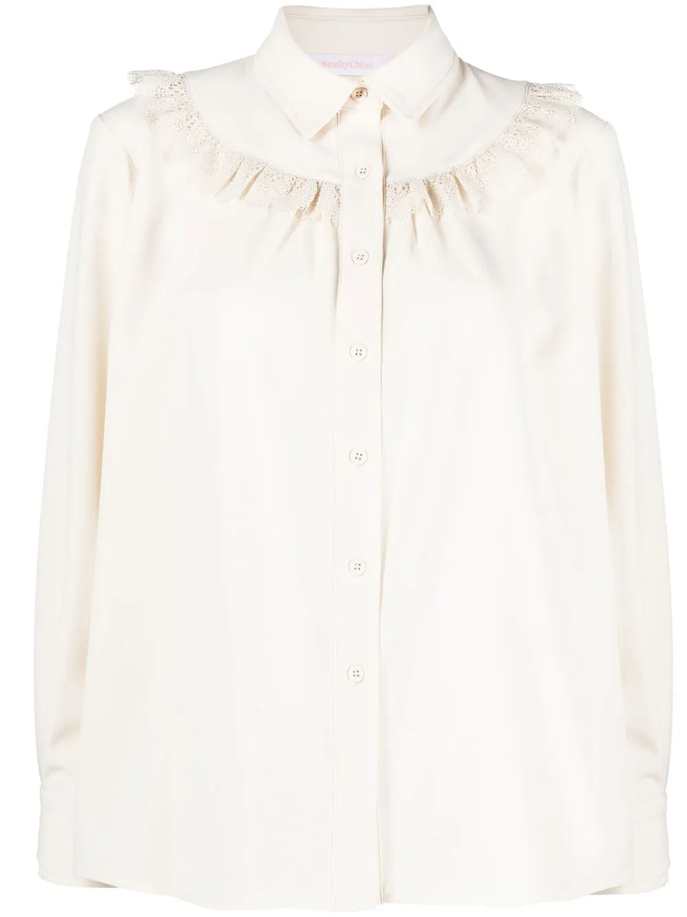 

See by Chloé lace-trim button-up shirt - Neutrals