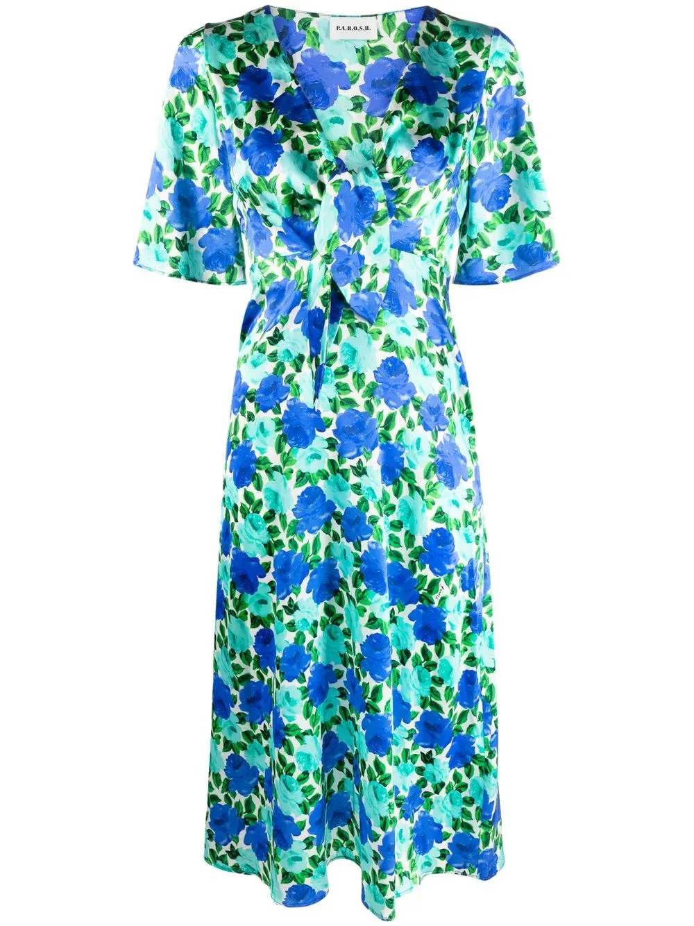 

P.A.R.O.S.H. vestido midi con estampado floral y cuello en V - Azul