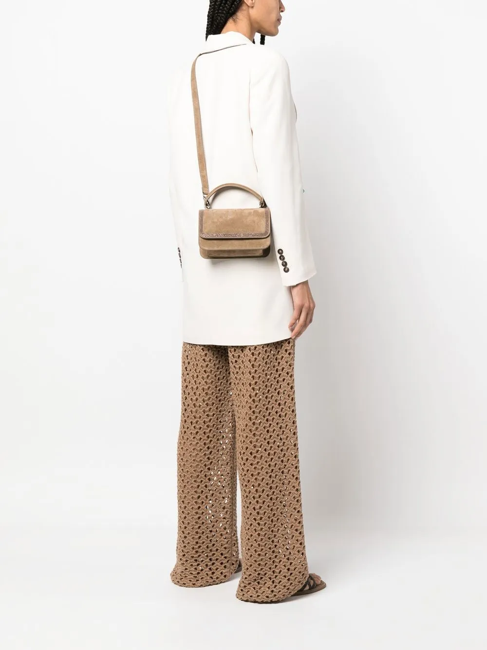 Brunello Cucinelli Monili suède crossbodytas - Bruin