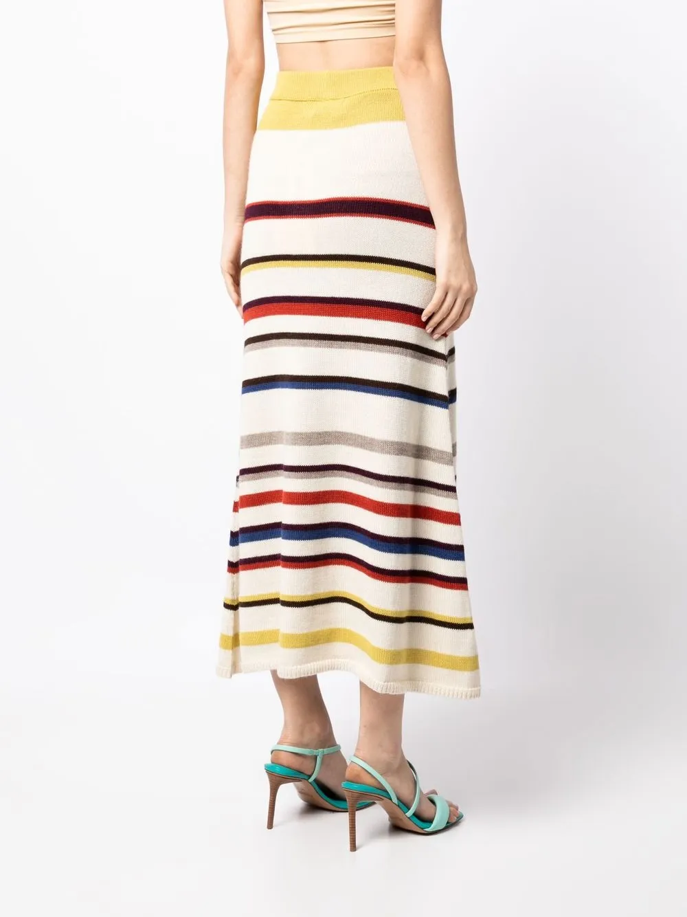 Shop Silvia Tcherassi Striped Knit Midi Skirt In Neutrals