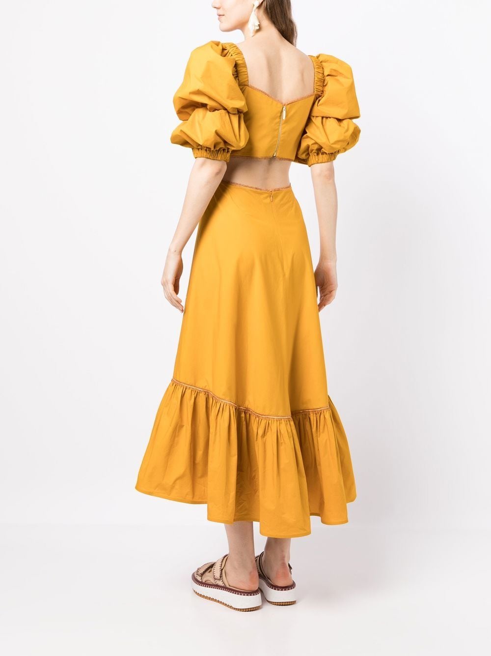 Shop Silvia Tcherassi Puff-sleeve Midi Dress In Yellow