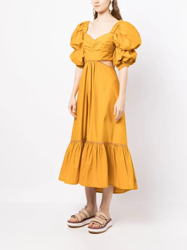 Zara yellow outlet puff sleeve dress