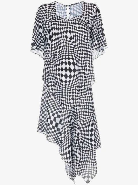 pushBUTTON geometric-print asymmetric dress 
