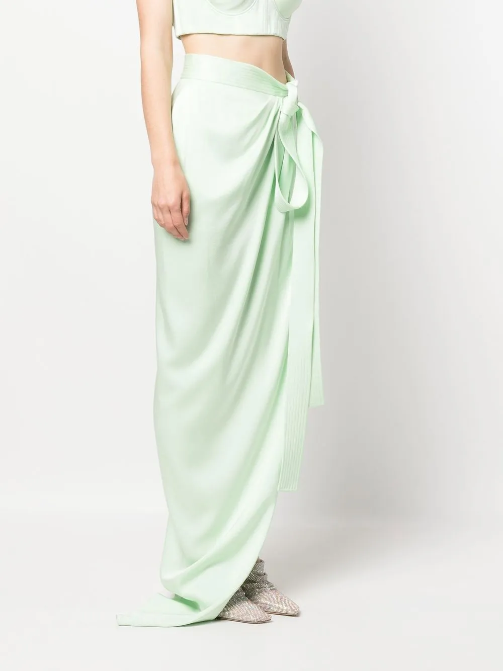  Alex Perry Satin-finish Asymmetric Long Skirt - Green 