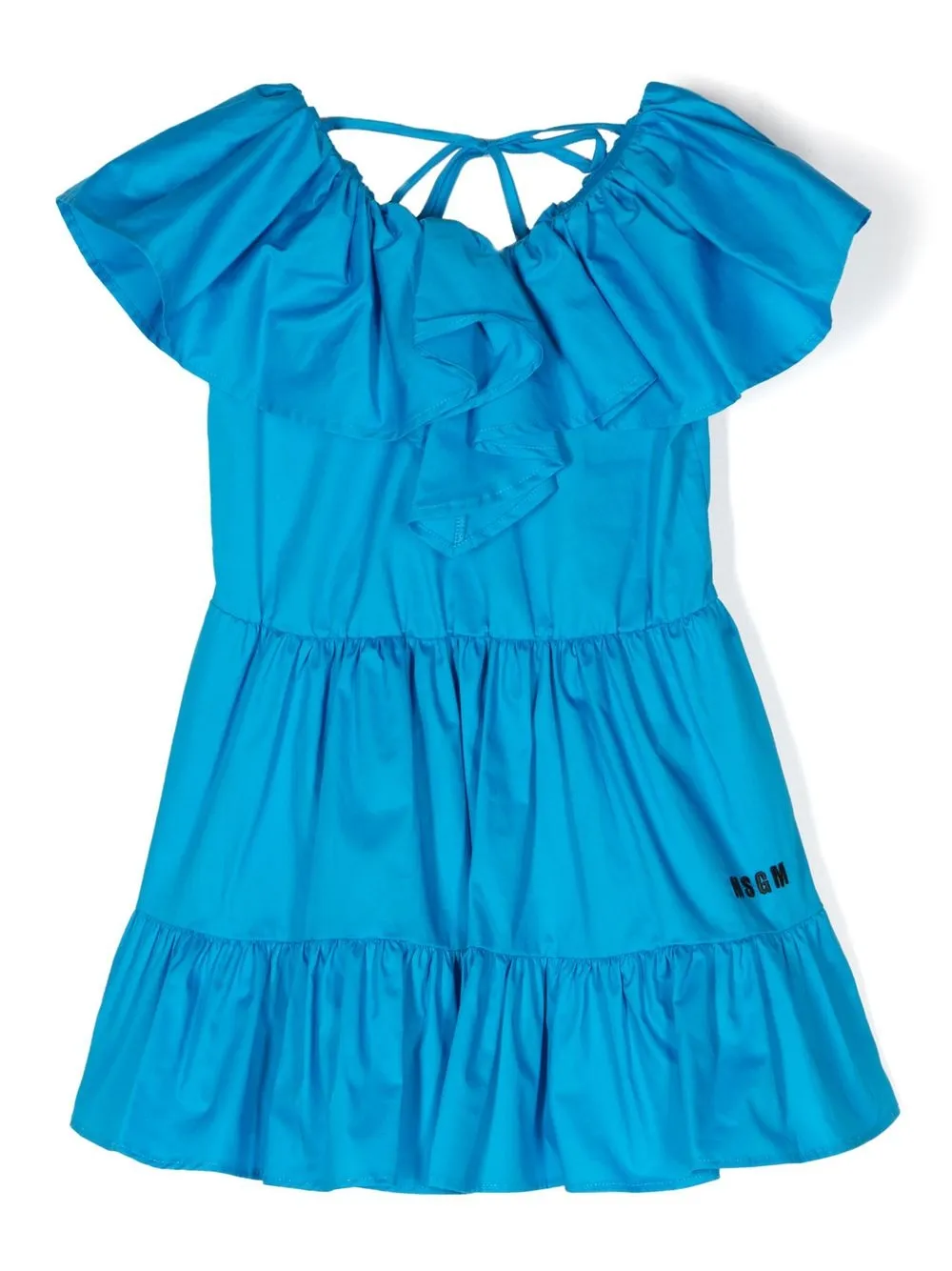 Shop Msgm Tiered Ruffle-trim Dress In Blue