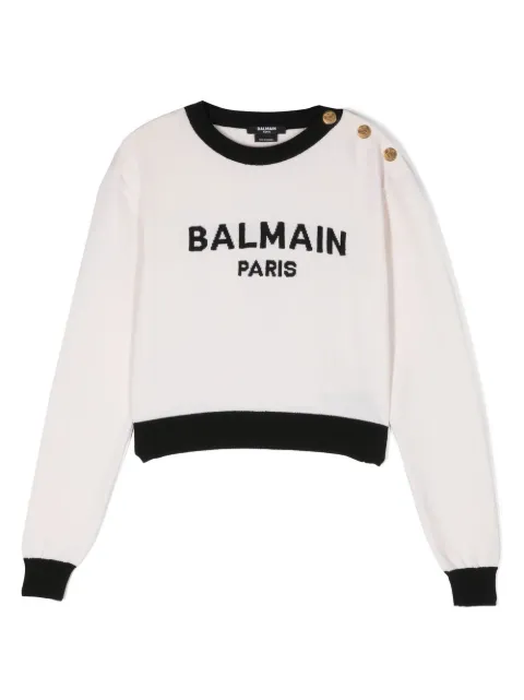 Balmain Kids intarsia-knit logo jumper 