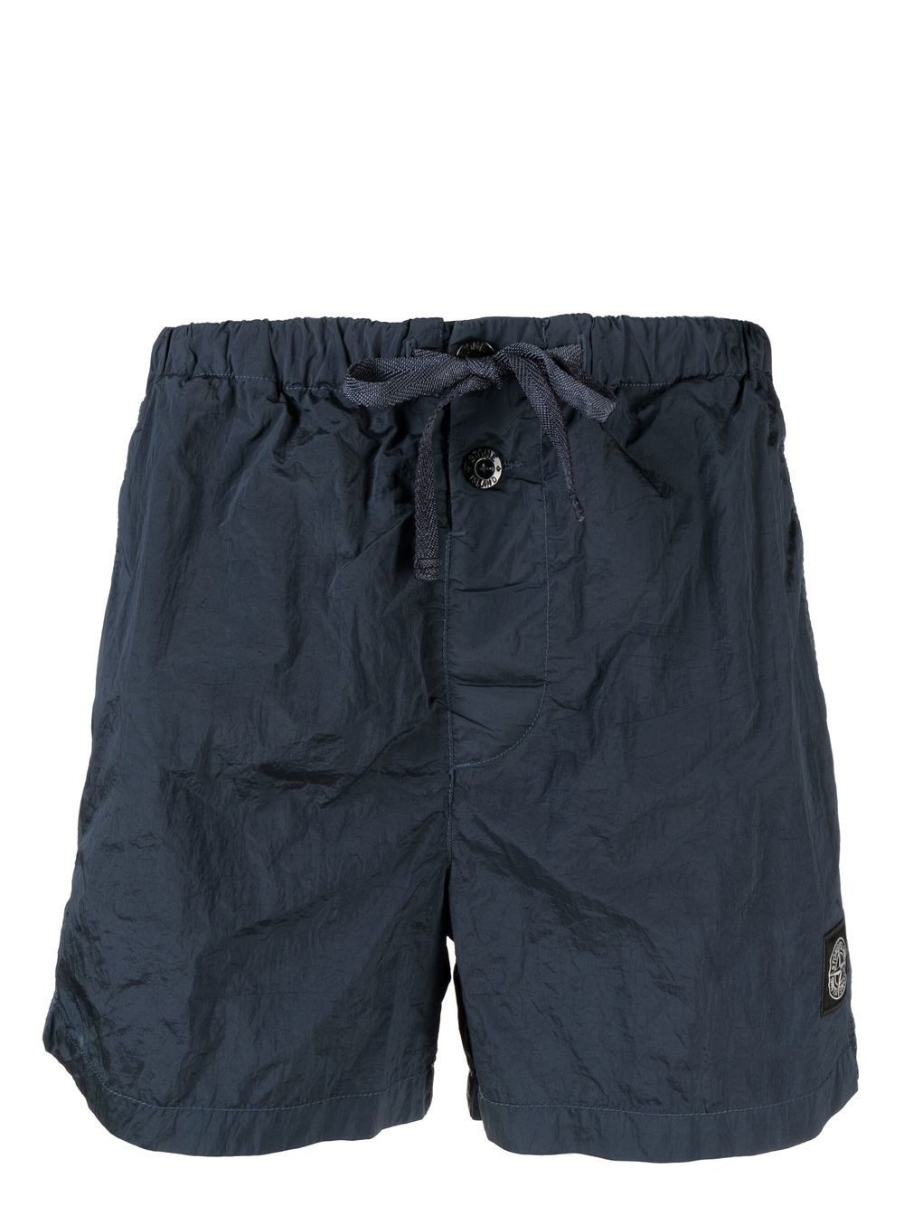 Stone Island Logo-patch Crinkled Shorts In Blue